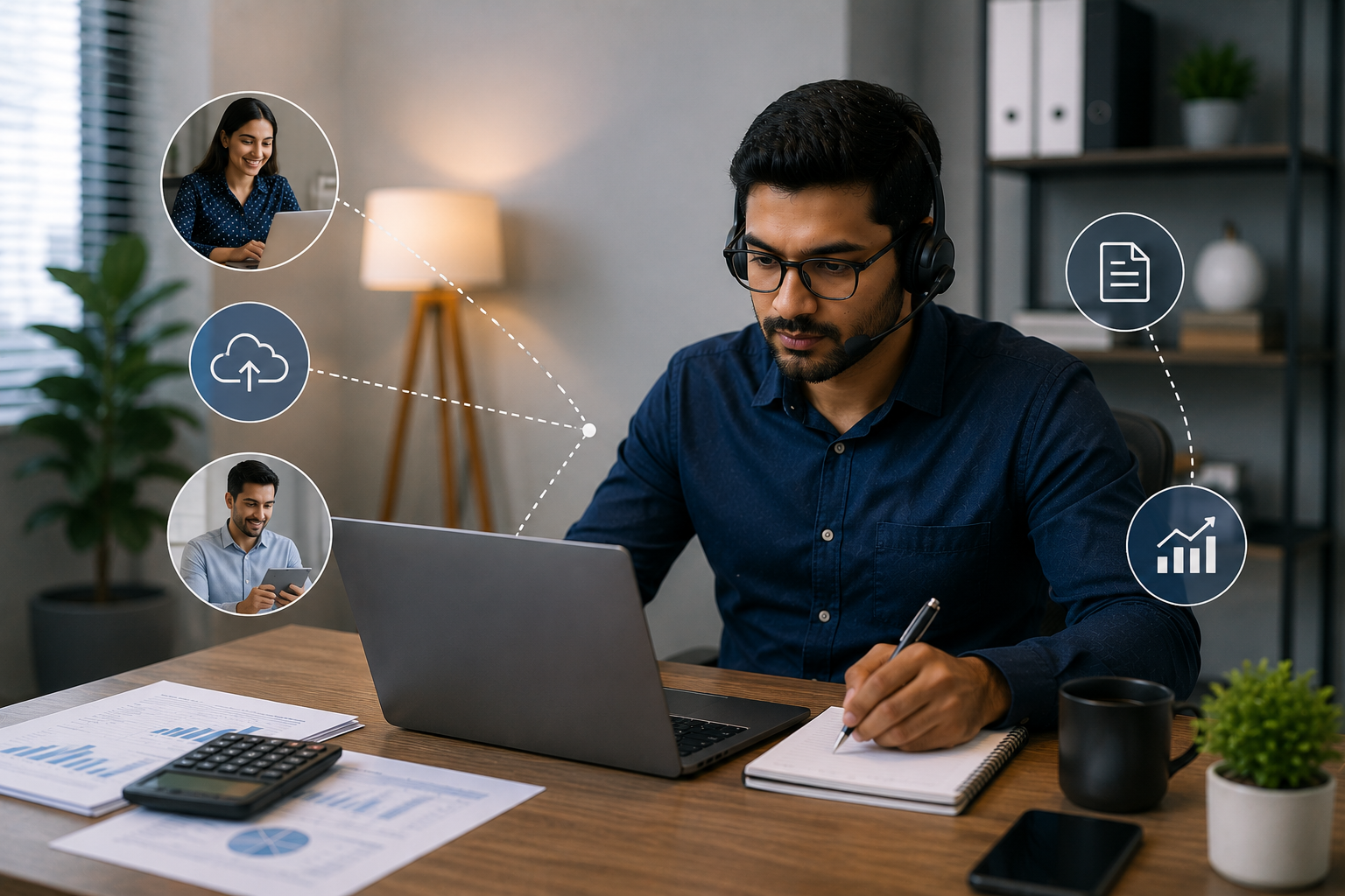 Remote accountant providing online accounting and bookkeeping support to businesses