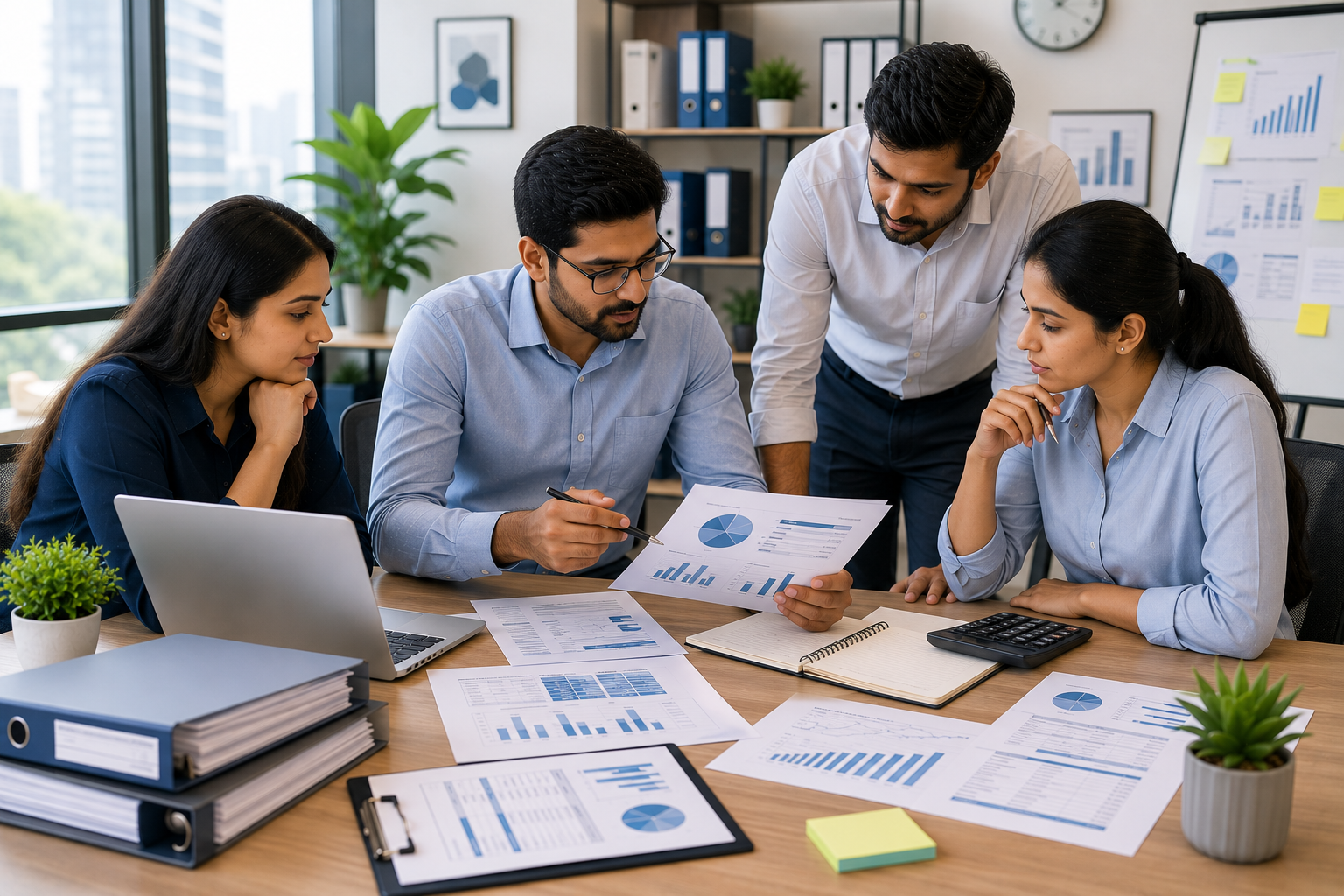 Finance team reviewing GST annual return and yearly financial records