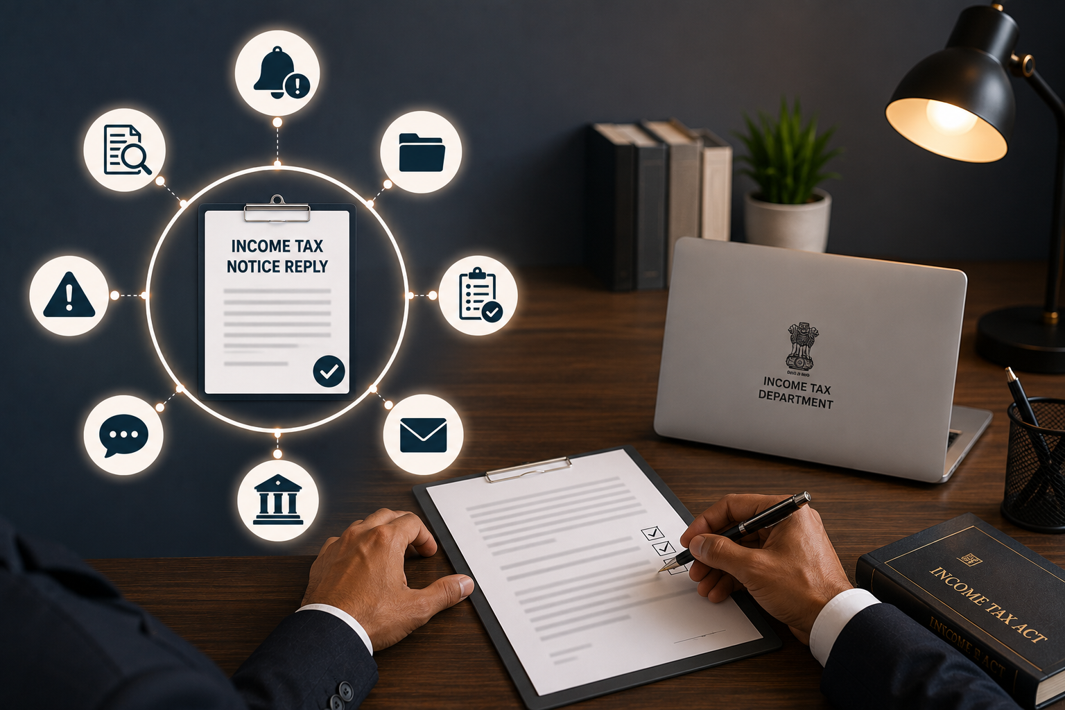 Tax professional reviewing income tax notice and preparing online response