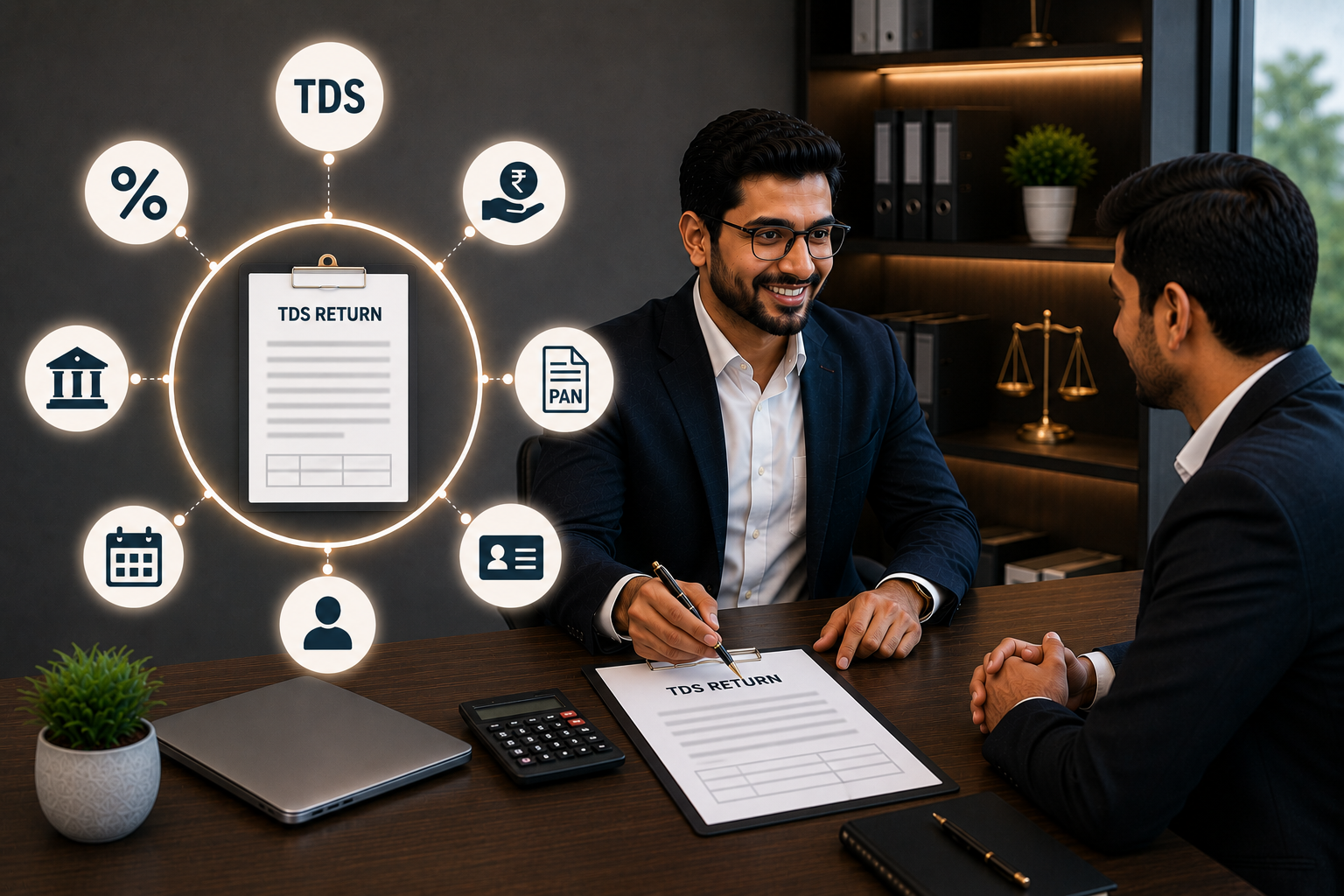 Tax professional preparing quarterly TDS return filing details